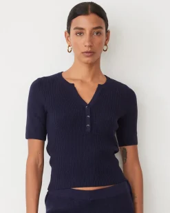 Soft Knit|Travel Essentials*MONROW Softknit Rib Waffle Henley DARKNAVY