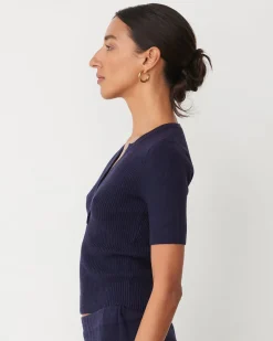 Soft Knit|Travel Essentials*MONROW Softknit Rib Waffle Henley DARKNAVY