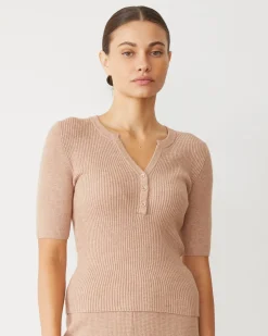 Soft Knit|Sets*MONROW Softknit Rib Waffle Henley TAUPE