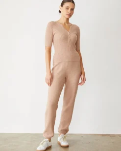 Soft Knit|Sets*MONROW Softknit Rib Waffle Henley TAUPE