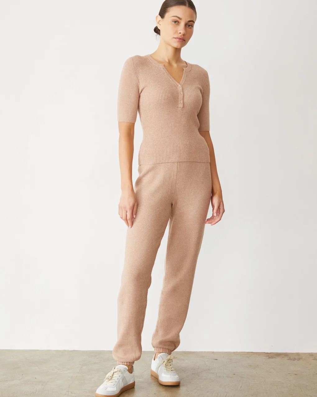 Soft Knit|Sets*MONROW Softknit Rib Waffle Henley TAUPE