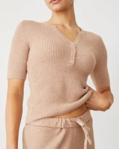 Soft Knit|Sets*MONROW Softknit Rib Waffle Henley TAUPE