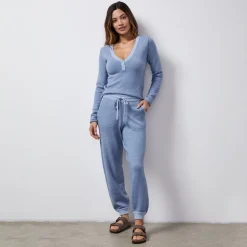 Soft Knit|Sweats*MONROW Soft Knit Textured Cuffed Jogger LIGHTBLUE