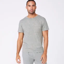 Men's Tops|Mens Sale*MONROW Stone Wash Relaxed Pocket Crew GUNMETAL