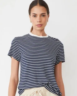Tees*MONROW Stripe Basic Crew NAVY/IVORY