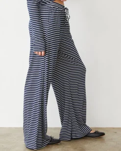 Sets|Sweats*MONROW Stripe Jersey Wide Leg Pant NAVYSTRIPE