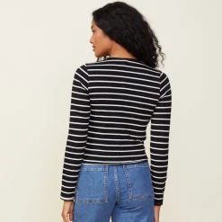 Long Sleeve*MONROW Stripe Long Sleeve Crew BLACK/NATURAL