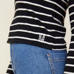 Long Sleeve*MONROW Stripe Long Sleeve Crew BLACK/NATURAL