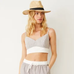 Poplin|Tanks*MONROW Stripe Poplin Bralette Top PECANSTRIPE