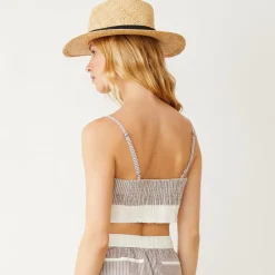 Poplin|Tanks*MONROW Stripe Poplin Bralette Top PECANSTRIPE