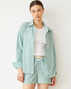 Poplin|Long Sleeve*MONROW Stripe Poplin Oversized Shirt CACTUS