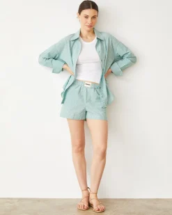 Poplin|Long Sleeve*MONROW Stripe Poplin Oversized Shirt CACTUS