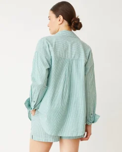 Poplin|Long Sleeve*MONROW Stripe Poplin Oversized Shirt CACTUS