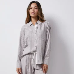 Poplin|Long Sleeve*MONROW Stripe Poplin Relaxed Shirt PECANSTRIPE