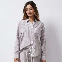 Poplin|Long Sleeve*MONROW Stripe Poplin Relaxed Shirt PECANSTRIPE