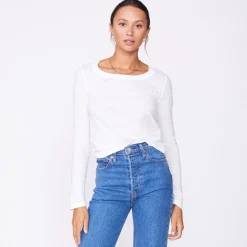 Long Sleeve*MONROW Super Fine Jersey Fitted Long Sleeve Crew WHITE