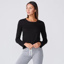 Long Sleeve*MONROW Super Fine Jersey Fitted Long Sleeve Crew BLACK