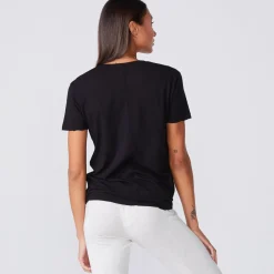 Tees*MONROW Super Fine Jersey Fitted V Neck Tee BLACK