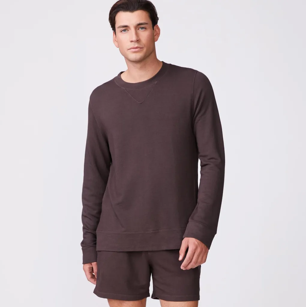 Mens Sale|Men's Sale*MONROW Supersoft Fleece Crew Neck Sweatshirt COCOA