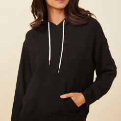 Hoodies|Sweaters*MONROW Supersoft Fleece Drawcord Hoody BLACK
