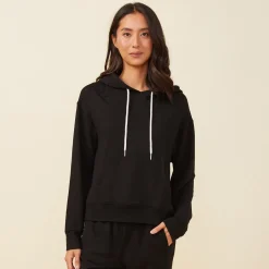 Hoodies|Sweaters*MONROW Supersoft Fleece Drawcord Hoody BLACK