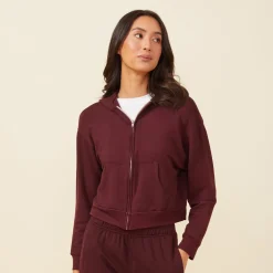 Zip-Up Hoodies*MONROW Supersoft Fleece Girlfriend Zip Up Hoody MERLOT