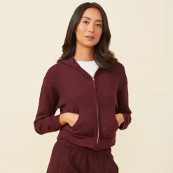 Zip-Up Hoodies*MONROW Supersoft Fleece Girlfriend Zip Up Hoody MERLOT