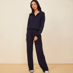 Sweatshirts*MONROW Supersoft Fleece Polo Sweatshirt NEPTUNE