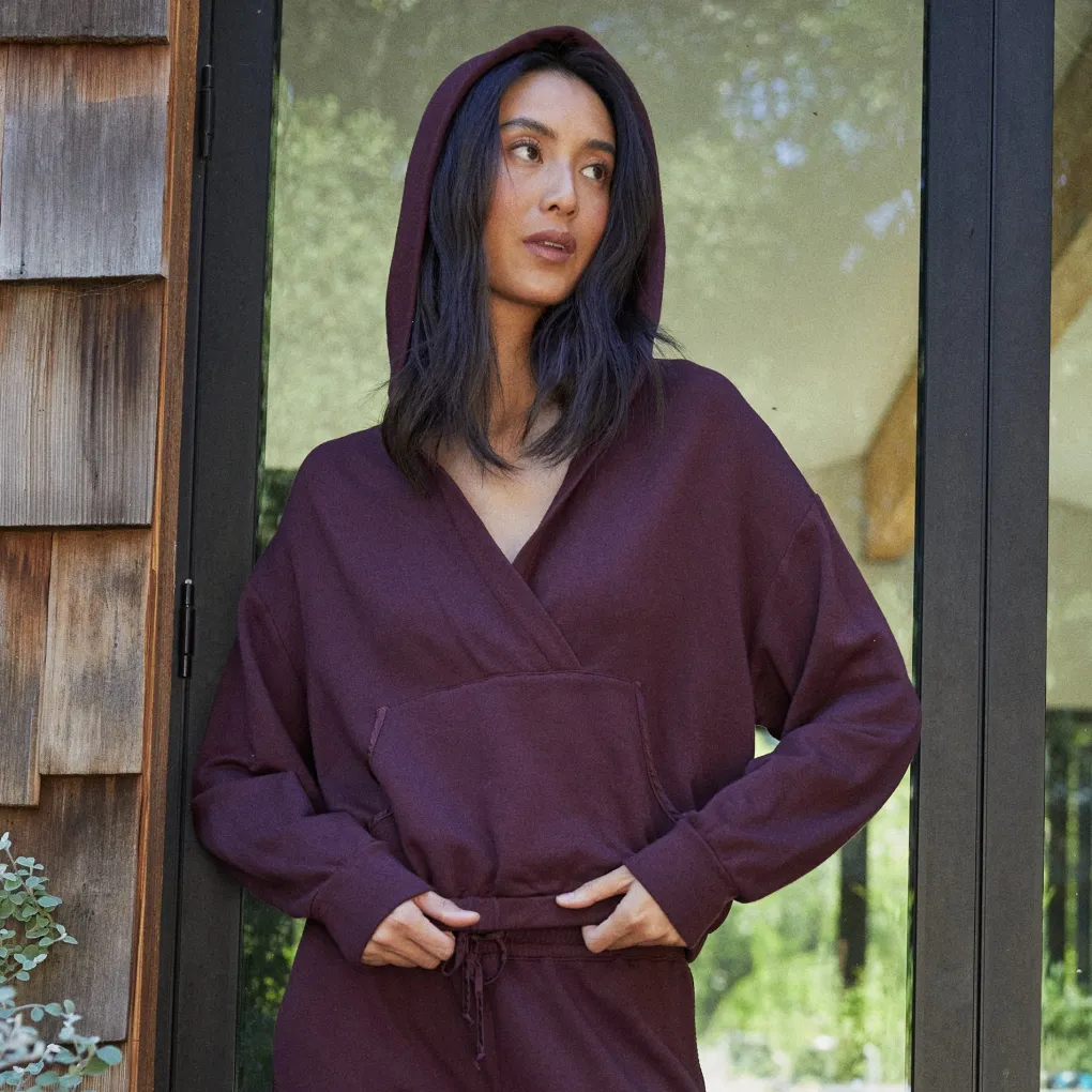 Hoodies*MONROW Supersoft Fleece V Hoody with Silky Piping MERLOT