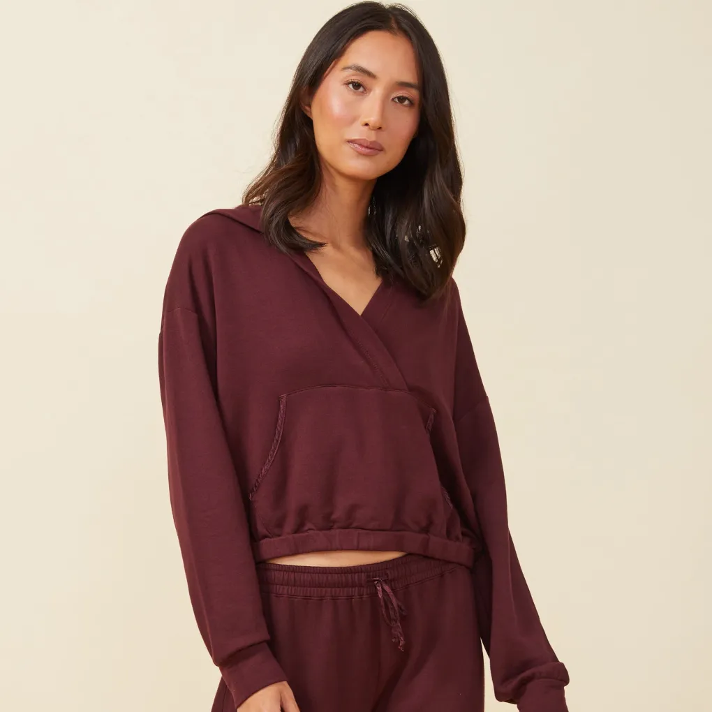 Hoodies*MONROW Supersoft Fleece V Hoody with Silky Piping MERLOT