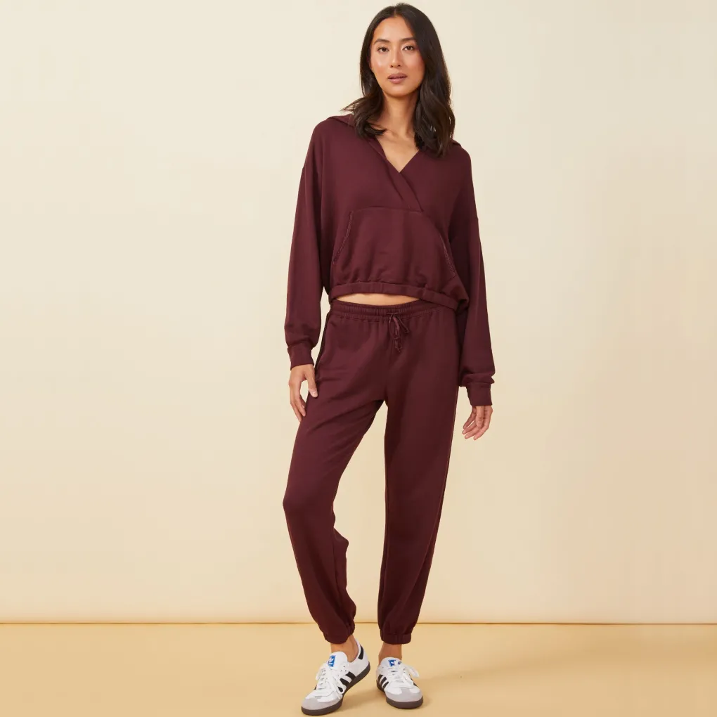Hoodies*MONROW Supersoft Fleece V Hoody with Silky Piping MERLOT