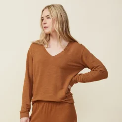 Supersoft|Sweatshirts*MONROW Supersoft Long Sleeve V Neck BROWNSUGAR