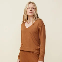 Supersoft|Sweatshirts*MONROW Supersoft Long Sleeve V Neck BROWNSUGAR