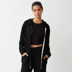 Supersoft*MONROW Supersoft Long Zip Up Hoody BLACK