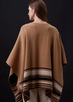 Sweaters*MONROW Supersoft Sweater Knit Reversible Stripe Poncho GOLDENBROWN