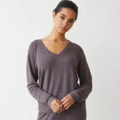 Supersoft|Sweatshirts*MONROW Supersoft V Neck Long Sleeve DUSTYPLUM