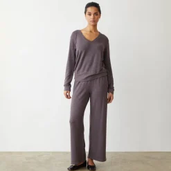 Supersoft|Sweatshirts*MONROW Supersoft V Neck Long Sleeve DUSTYPLUM