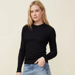 Long Sleeve*MONROW Supimafine Rib Long Sleeve Crew BLACK