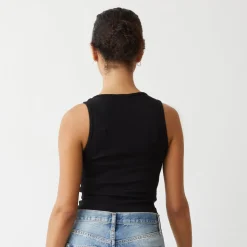 Tanks*MONROW Supimaluxe Rib Crop High Neck Tank BLACK