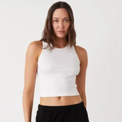 Tanks*MONROW Supimaluxe Rib Crop High Neck Tank WHITE