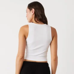 Tanks*MONROW Supimaluxe Rib Crop High Neck Tank WHITE