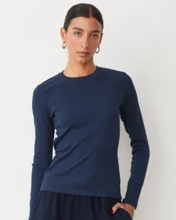 Travel Essentials|Long Sleeve*MONROW Supimaluxe Rib Long Sleeve Crew BLUEBLACK