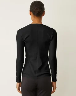 Long Sleeve*MONROW Supimaluxe Rib Long Sleeve V Neck BLACK