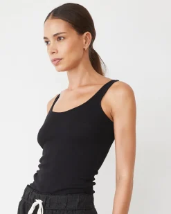 Travel Essentials|Tanks*MONROW Supimaluxe Rib Scoop Neck Tank BLACK