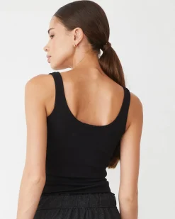 Travel Essentials|Tanks*MONROW Supimaluxe Rib Scoop Neck Tank BLACK