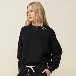 Sweatshirts*MONROW Teddy Fleece Crew Neck Sweatshirt BLACK