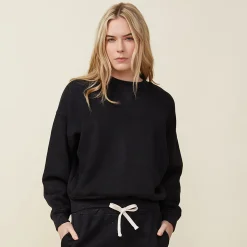 Sweatshirts*MONROW Teddy Fleece Crew Neck Sweatshirt BLACK