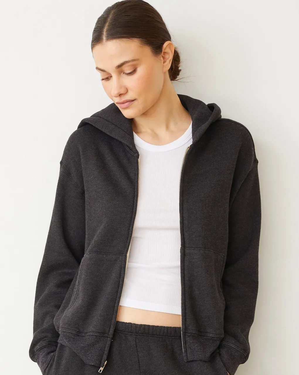 Sets|Zip-Up Hoodies*MONROW Teddy Fleece Relaxed Zip Up Hoody FADEDBLACK