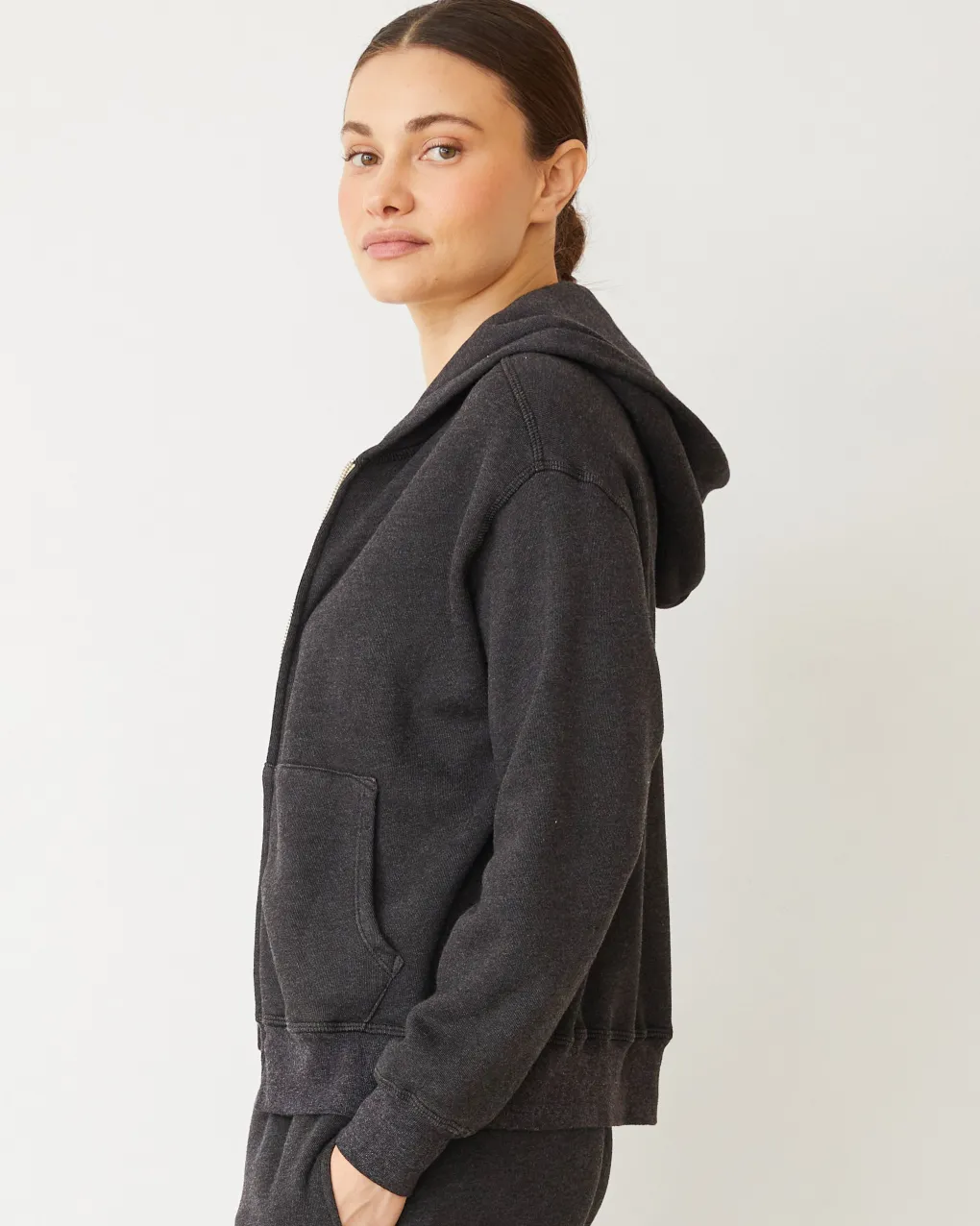 Sets|Zip-Up Hoodies*MONROW Teddy Fleece Relaxed Zip Up Hoody FADEDBLACK