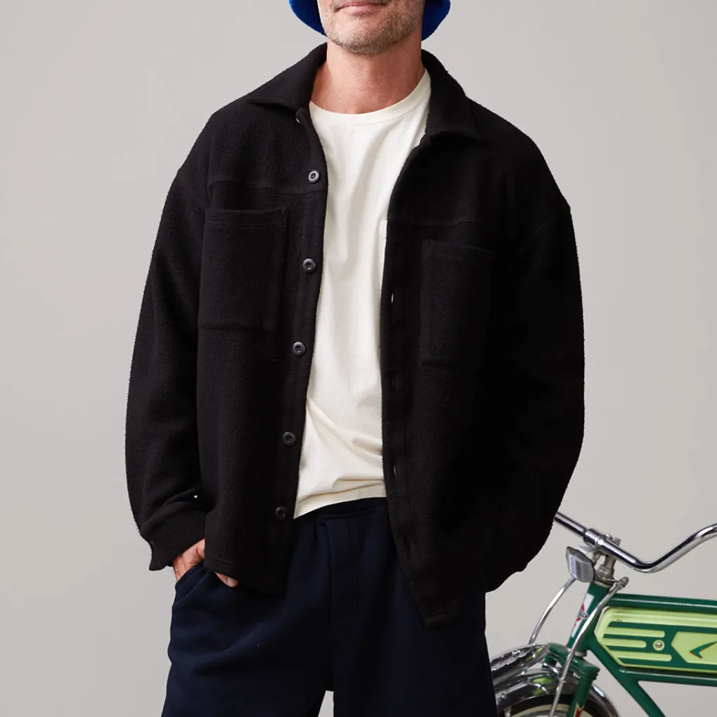 Mens Sale|Men's Sale*MONROW Teddy Fleece Shacket BLACK